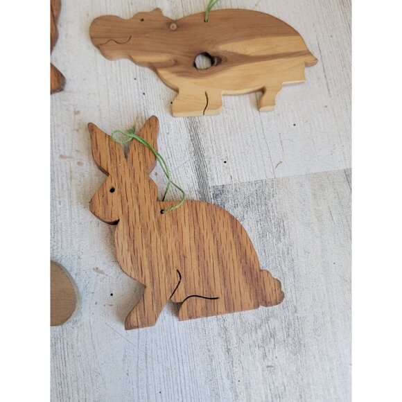 Wooden hippo reindeer monkey rabbit ornament Xmas set - Picture 5 of 10